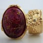 Arty Oval Ring Hot Pink Gold Drizzle Knuckle Art Deco Avant Garde Designer Chunky Statement Size 6