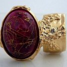 Arty Oval Ring Hot Pink Gold Drizzle Knuckle Art Deco Avant Garde Designer Chunky Statement Size 10