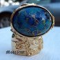 Arty Oval Ring Blue Gold Drizzle Knuckle Art Deco Avant Garde Designer Chunky Statement Size 10