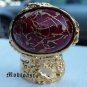 Arty Oval Ring Red Wine Gold Drizzle Knuckle Art Deco Avant Garde Designer Chunky Statement Size 10