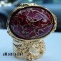 Arty Oval Ring Red Wine Gold Drizzle Knuckle Art Deco Avant Garde Designer Chunky Statement Size 10