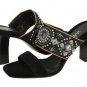 Vaneli Hilary Black Satin Sandals Shoes Womens Dress Slide Heels Beads Ornate Narrow Size 6.5