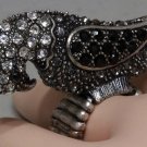 Parrot Bird 3-D Ring Crystals Black Antique Silver Stretch Band Size 6 - 7.5