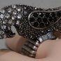 Parrot Bird 3-D Ring Crystals Black Antique Silver Stretch Band Size 6 - 7.5
