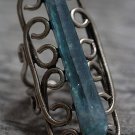 Aqua Aura Druzy Crystal Quartz Point Swirl Ring Antique Silver Adjustable Boho Gypsy Statement OOAK