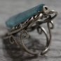 Aqua Aura Druzy Crystal Quartz Point Swirl Ring Antique Silver Adjustable Boho Gypsy Statement OOAK