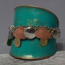 Patina Style Bracelet Green Silver Gold Copper Hammered Metal Disks & Chains Statement Gypsy Boho
