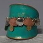 Patina Style Bracelet Green Silver Gold Copper Hammered Metal Disks & Chains Statement Gypsy Boho