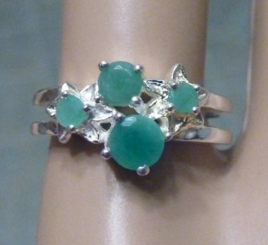 Emerald & 925 Sterling Silver Womens Ring Gemstone Birthstone Floral Shapes Size 7.75