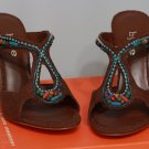 Hype Bennie Womens 7.5 Wedge Silk Shoes Pumps Heels Jewel Beads Ornate Brown Sienna Matka Fabric
