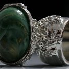 Arty Oval Ring Green Swirl White Gold Silver Chunky Knuckle Art Avant Garde Statement Size 5