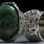 Arty Oval Ring Green Swirl White Gold Silver Chunky Knuckle Art Avant Garde Statement Size 5