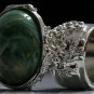 Arty Oval Ring Green Swirl White Gold Silver Chunky Knuckle Art Avant Garde Statement Size 9