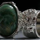 Arty Oval Ring Green Swirl White Gold Silver Chunky Knuckle Art Avant Garde Statement Size 10