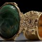 Arty Oval Ring Green Swirl White Gold Chunky Knuckle Art Avant Garde Statement Jewelry Size 4.5