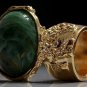 Arty Oval Ring Green Swirl White Gold Chunky Knuckle Art Avant Garde Statement Jewelry Size 4.5
