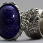 Arty Oval Ring Lapis Dark Blue Vintage Glass Gold Flecks Silver Chunky Knuckle Art Size 6