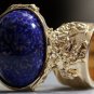 Arty Oval Ring Lapis Dark Blue Vintage Glass Gold Flecks Chunky Knuckle Art Statement Size 6