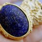 Arty Oval Ring Lapis Dark Blue Vintage Glass Gold Flecks Chunky Knuckle Art Statement Size 6