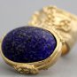Arty Oval Ring Lapis Dark Blue Vintage Glass Gold Flecks Chunky Knuckle Art Statement Size 6