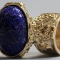 Arty Oval Ring Lapis Dark Blue Vintage Glass Gold Flecks Chunky Knuckle Art Statement Size 9
