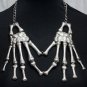 Skeleton Hands Necklace & Earrings Set Large Statement Antique Silver Chain Chunky Skull Bones