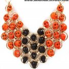 Skull Bib Necklace Orange Black Gold Statement Day of the Dead Dia de Los Muertos