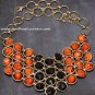 Skull Bib Necklace Orange Black Gold Statement Day of the Dead Dia de Los Muertos