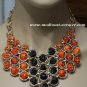 Skull Bib Necklace Orange Black Gold Statement Day of the Dead Dia de Los Muertos