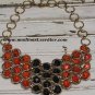 Skull Bib Necklace Orange Black Gold Statement Day of the Dead Dia de Los Muertos