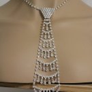 Rhinestone Tie Necklace Silver Fashion Woman Metal Large Necktie Jewelry