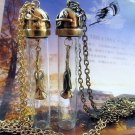 Glass Bottle with Dangling Rose Necklace Flower Design Vial Pendant Antique Bronze Chain