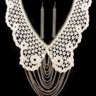 Lace Collar Draping Chains Bib Necklace Earrings Set Women Gold Ivory Fabric