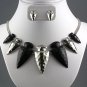 Arrow Necklace & Earrings Set Hammered Metal Spikes Arrowheads Silver Black Boho Tribal Statement