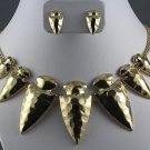 Arrow Necklace & Earrings Set Hammered Metal Spikes Arrowheads Boho Tribal Gold Statement
