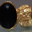 Arty Oval Ring Black Gold Knuckle Art Chunky Artsy Armor Avant Garde Jewelry Statement Size 10