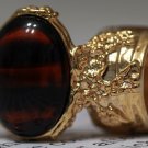 Arty Oval Ring Tortoise Glass Brown Black Gold Chunky Artsy Knuckle Art Vintage Statement Size 10