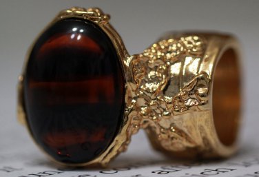 Arty Oval Ring Tortoise Glass Brown Black Gold Chunky Artsy Knuckle Art Vintage Statement Size 10