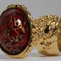 Arty Oval Ring Red Wine Gold Drizzle Knuckle Art Deco Avant Garde Designer Chunky Statement Size 10