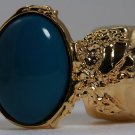 Arty Oval Ring Dark Teal Gold Knuckle Art Chunky Artsy Armor Deco Avant Garde Statement Size 6