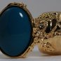 Arty Oval Ring Dark Teal Gold Knuckle Art Chunky Artsy Armor Deco Avant Garde Statement Size 6