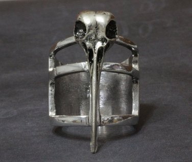 Bird Skull Ring Steampunk Poe Taxidermy Goth Antique Silver Avant Garde Armor Knuckle Size 8 7.5
