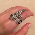 Raven Bird Skull Ring Steampunk Crow Poe Goth Wicca Antique Silver Avant Garde Knuckle