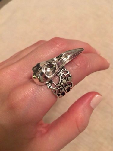 Raven Bird Skull Ring Steampunk Crow Poe Goth Wicca Antique Silver Avant Garde Knuckle