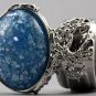 Arty Oval Ring Blue Glitter Opal Vintage Designer Silver Chunky Armor Knuckle Art Statement Size 5