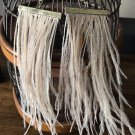 Long Boho Feather Earrings Light Brown Neutral Crystal Hippie Bohemian Gypsy 6.5 Inch Drop