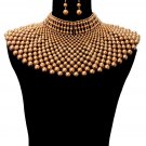 Pearl Bib Beads Necklace Cleopatra Queen Collar Choker Gold Wedding Bridal Egyptian