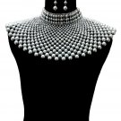Pearl Bib Beads Necklace Cleopatra Queen Collar Choker Gray Wedding Bridal Egyptian