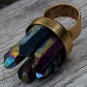 Titanium Rainbow Druzy Ring Antique Gold Crystal Quartz Points Drusy Boho Statement
