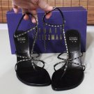 Stuart Weitzman Womens Size 9 T-strap Heels Sandal Black Shoes Chain Teaparty